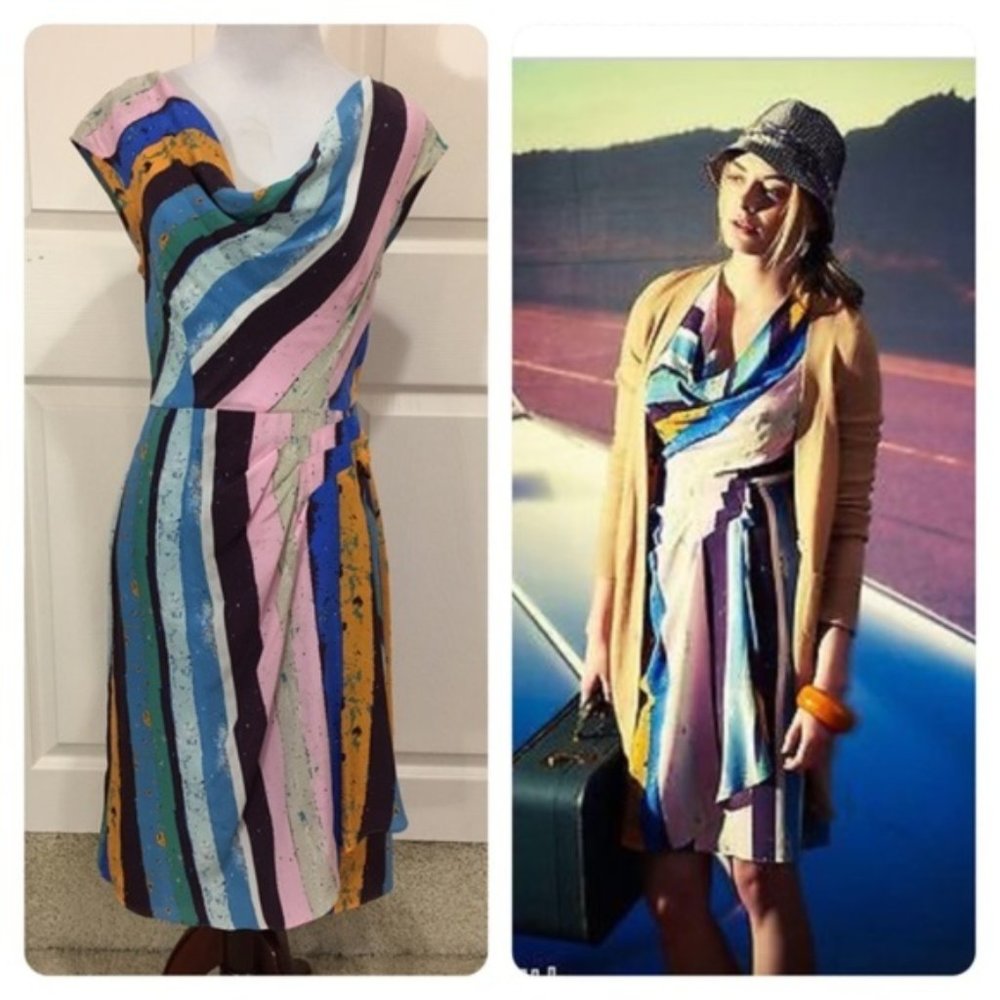 Plenty by Tracy Reese Anthropologie Striped Silk Cowl Neck Dress Size 0